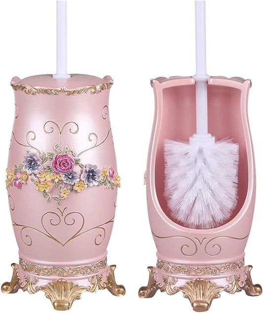 NOLLAM Bathroom Roman Rose Toilet Brush Set Bathroom Toilet Brush and Holder for Storage & Organization Toilet Bowl Scrubber, Pink
