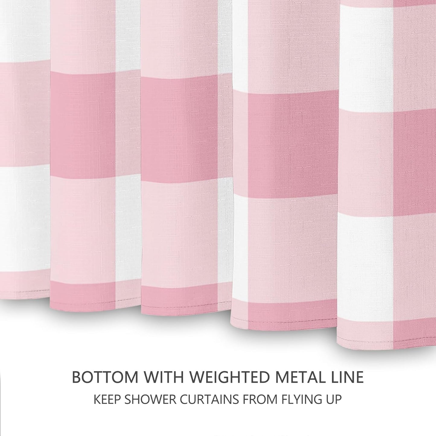Tititex Classic Gingham Plaid 140gsm Faux Linen Fabric Shower Curtain, Pink Buffalo Grid Shower Curtain Sets Decoration 72x72 Inch with Hooks