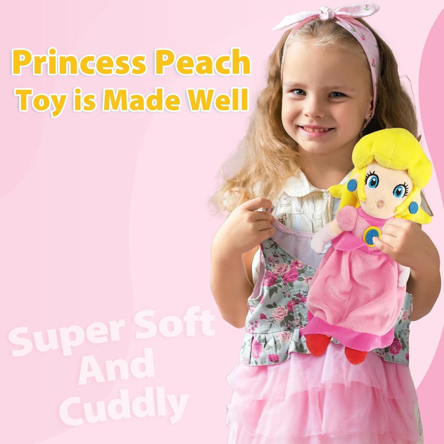 Princess Peach Plush Toy Princess Peach Doll Collection Mario Plush Stuffed Animals Toys 10 Inch (Pink Sweet Gift for Mario Fans