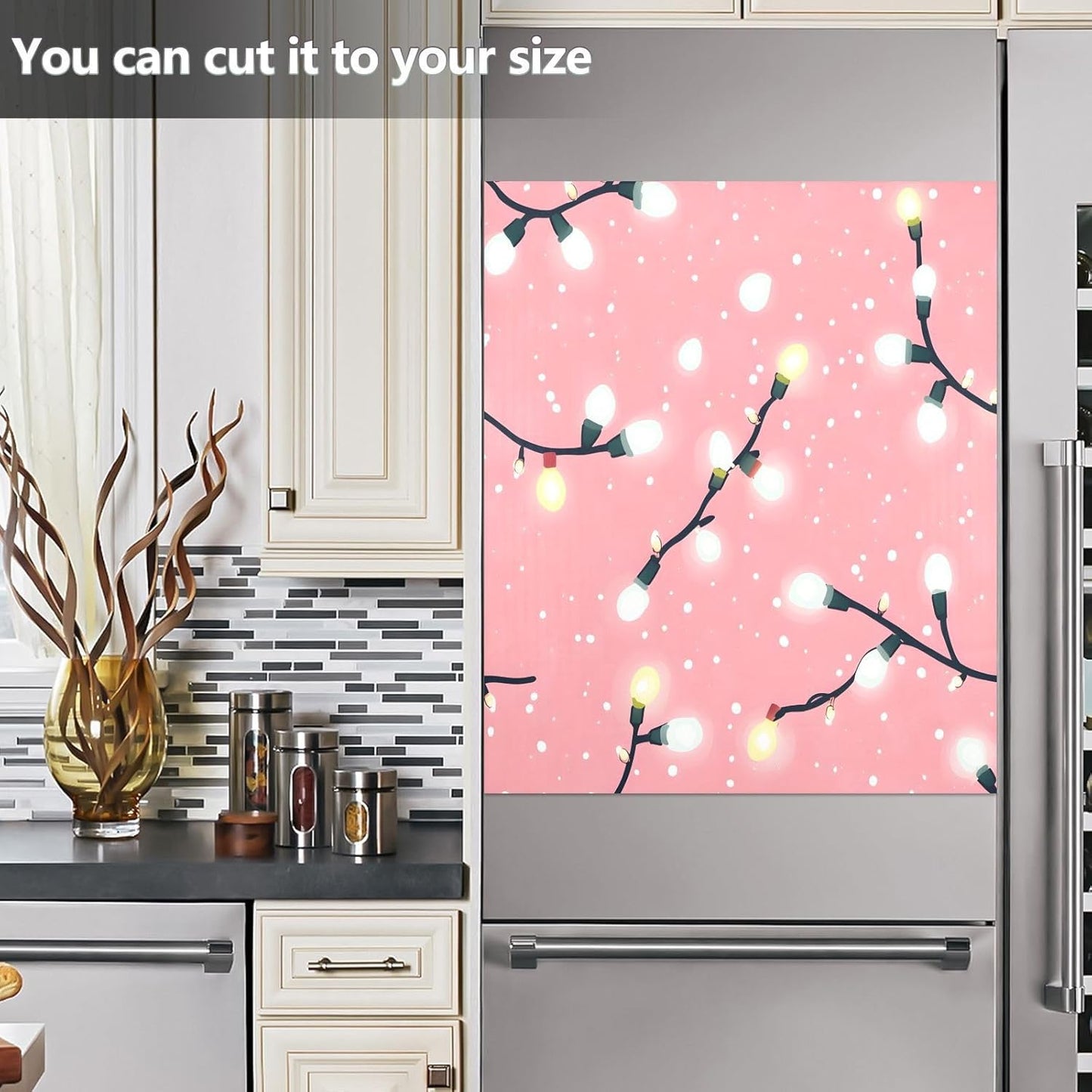 Christmas Dishwasher Magnet Cover for Washers Fridge Christmas Lights Pattern Pink Panel Decal Cover Washing Machine Cabinet Reusable Dishwasher Door Covers Decorative-23 W x 26" H Inch