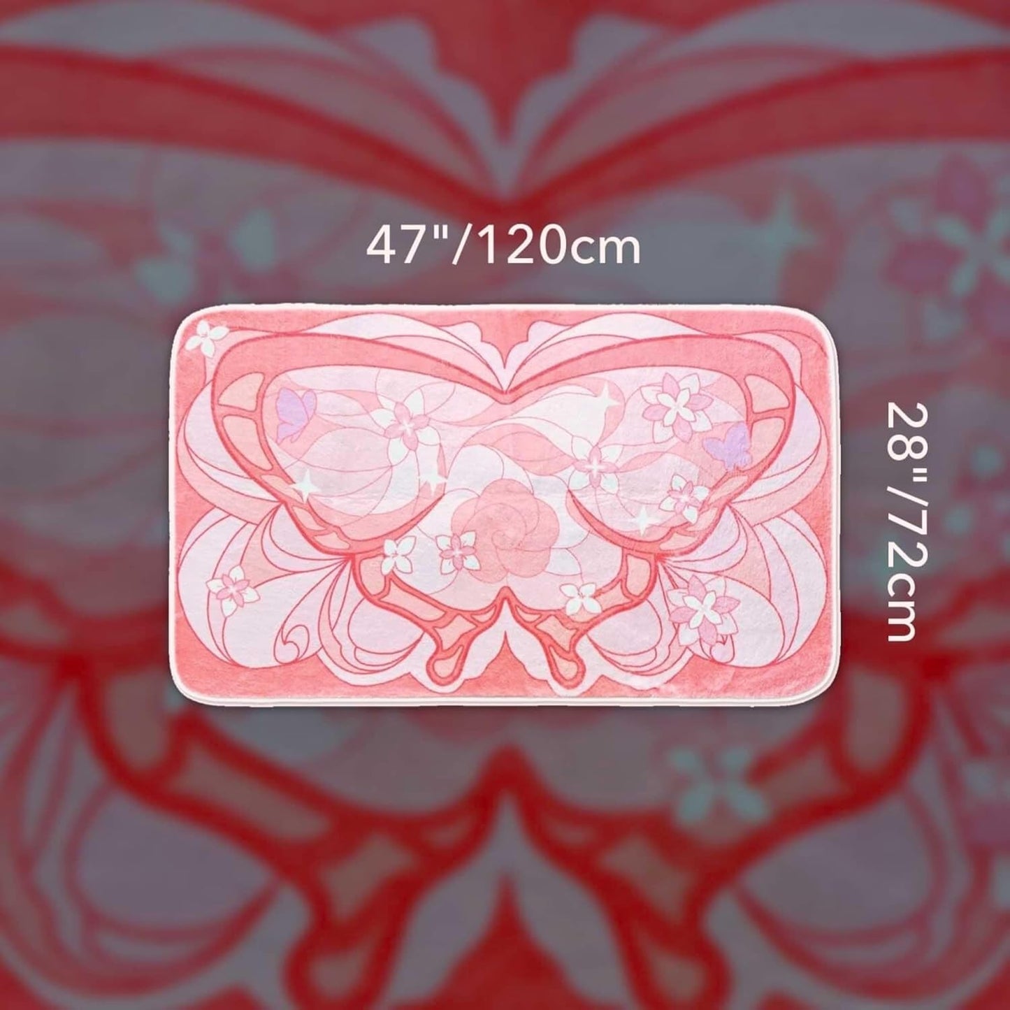 BelugaDesign Butterfly Rug | Cute Kawaii Flower Geometric Art Aesthetic Animal Pink Pastel Bedroom Bathroom Mat | Machine Washable Rectangle Area Carpet for Women (Peach, 47x28)