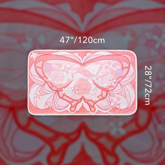 BelugaDesign Butterfly Rug | Cute Kawaii Flower Geometric Art Aesthetic Animal Pink Pastel Bedroom Bathroom Mat | Machine Washable Rectangle Area Carpet for Women (Peach, 47x28)