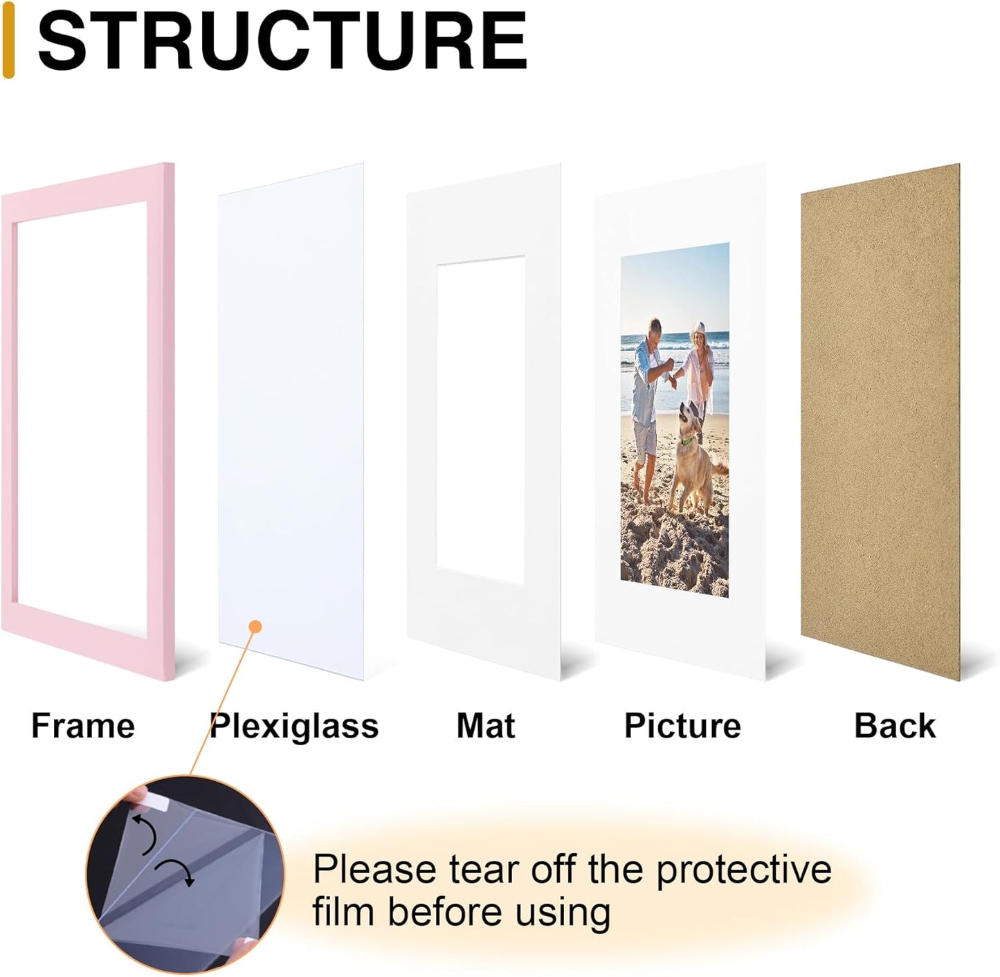 decorUhome 8x10 Picture Frame, Display Pictures 5x7 with Mat or 8x10 without Mat, Wall & Tabletop Display Photo Frame, Pink, 1 Pack