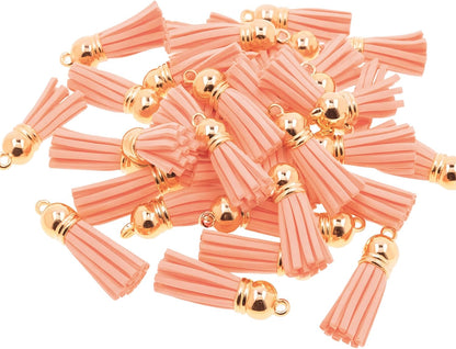 Mandala Crafts 100 Pcs Rose Gold Cap Peach Faux Suede Tassels Bulk Keychain Making Supplies - Small Leather Tassels for Charms, Jewelry Making, and DIY Crafts
