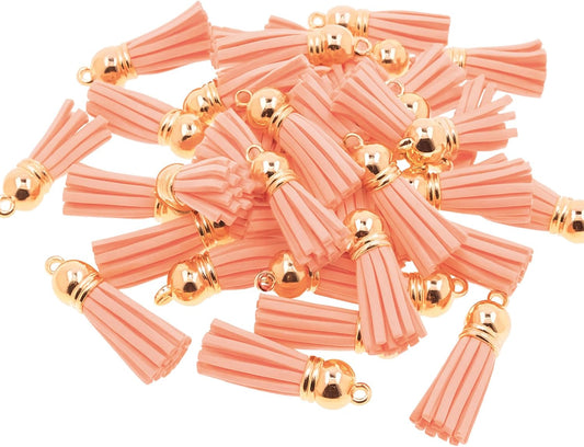 Mandala Crafts 100 Pcs Rose Gold Cap Peach Faux Suede Tassels Bulk Keychain Making Supplies - Small Leather Tassels for Charms, Jewelry Making, and DIY Crafts