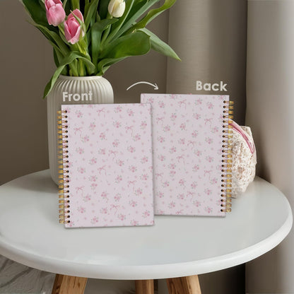 Wheatwin Pink Coquette Cute Notebook Journal for Women, Aesthetic Notebook for Teen Girls, Floral Pink Bow Spiral Notebook Journals for Women Work 5.5x8.3