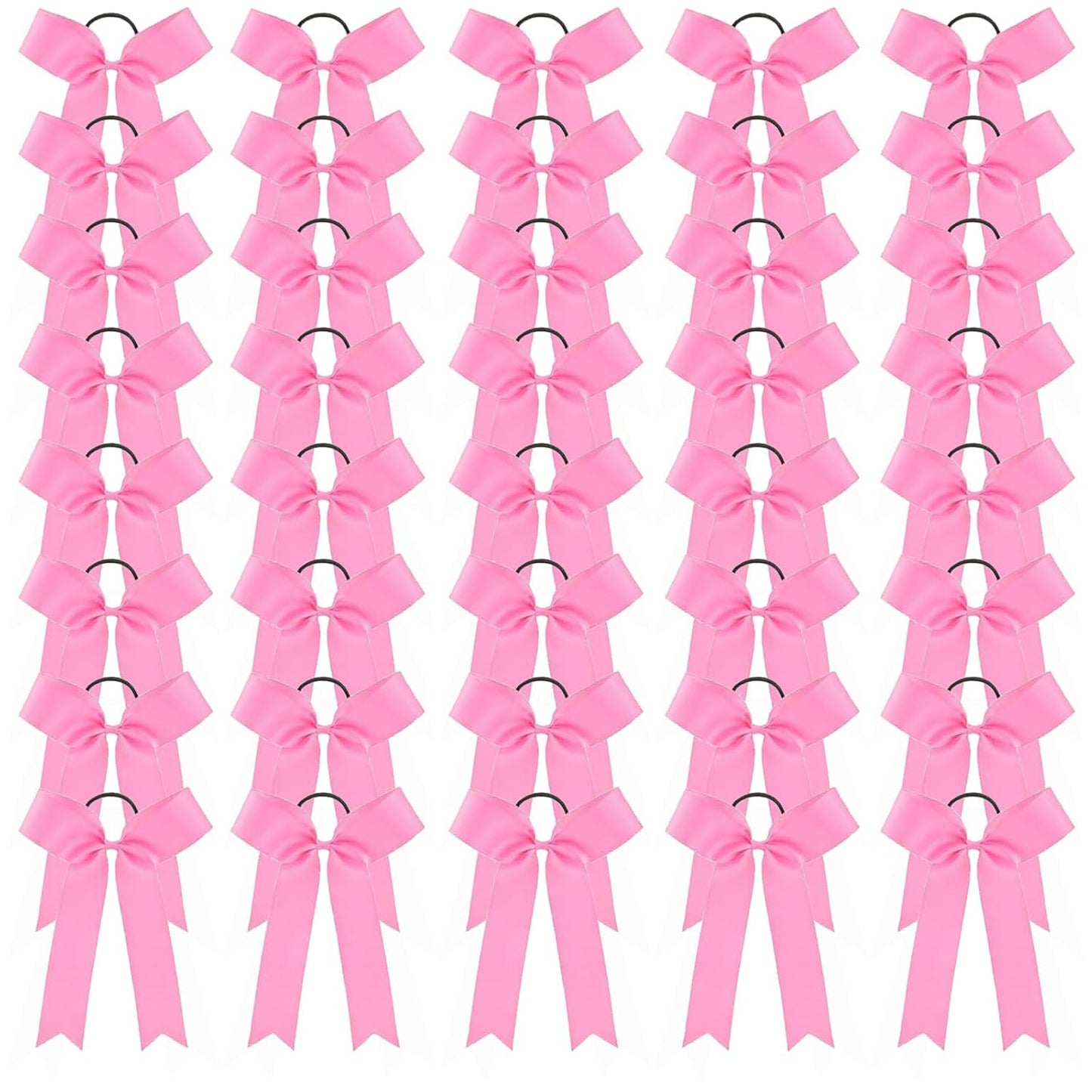 40 Pcs Valentines Long Tail Skinny Cheer Bows Elastic Bands Handmade Grosgrain Ribbon Bows Collegiate Ponytail Holder For Girls Cheerleaders College Sports (Pink)