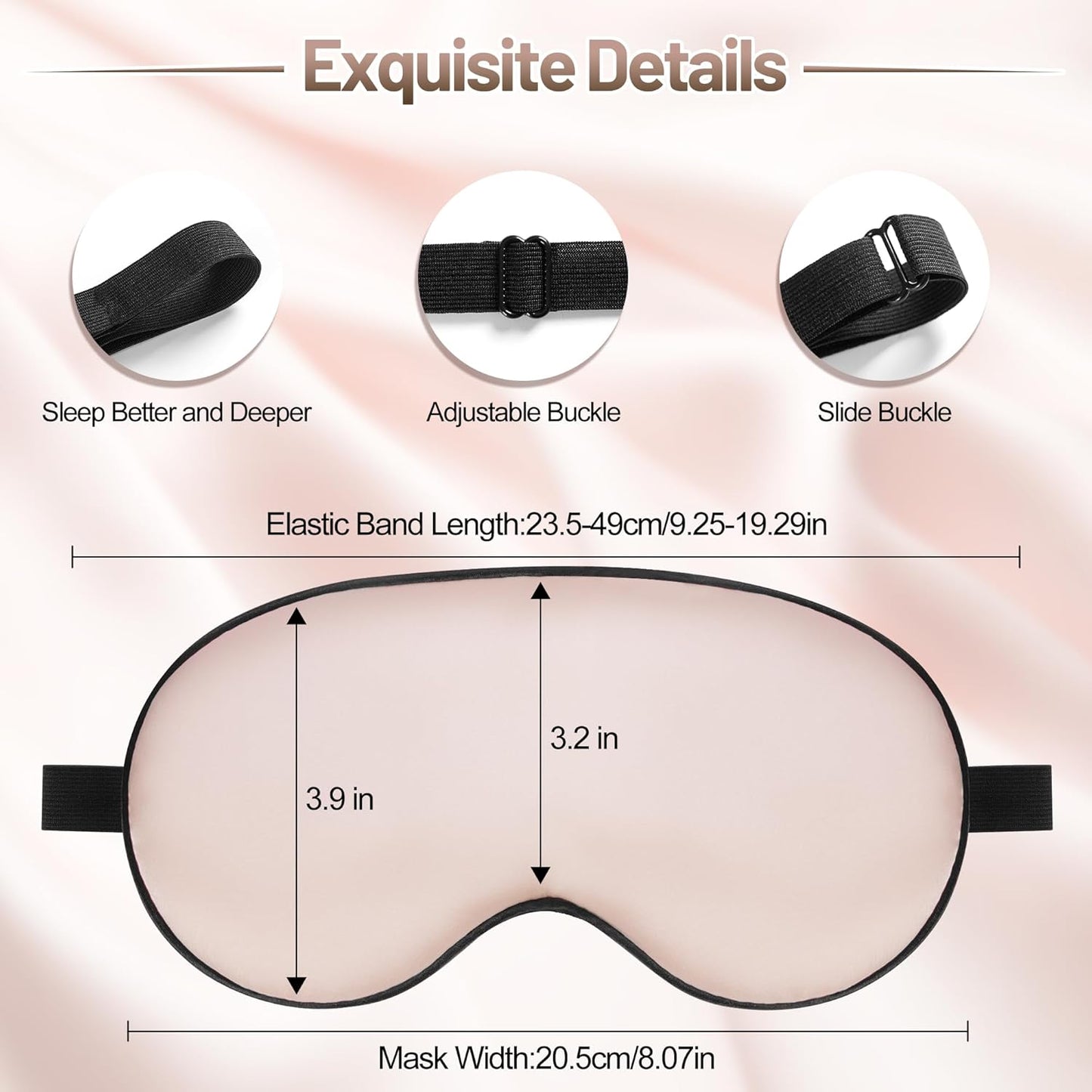 Silk Eye Sleep Mask - Adjustable Strap, Comfortable & Soft Satin Eye Mask, Blindfold Eyeshade for Men & Women for A Full Night's Sleep (Pink)