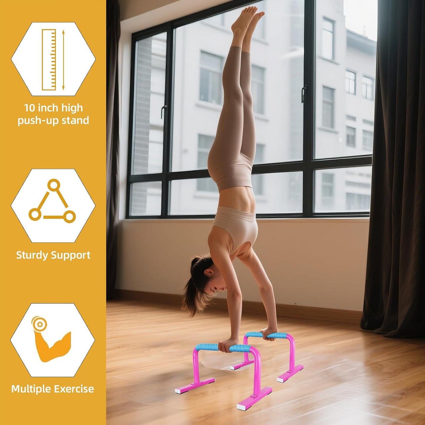 Strength Training Parallettes Push Up Bars, Pushup Handles Calisthenics Equipment for Home Workout, Anti-slip Gymnastics Bars, Handstand & Dip Bar for Outdoor Exercise