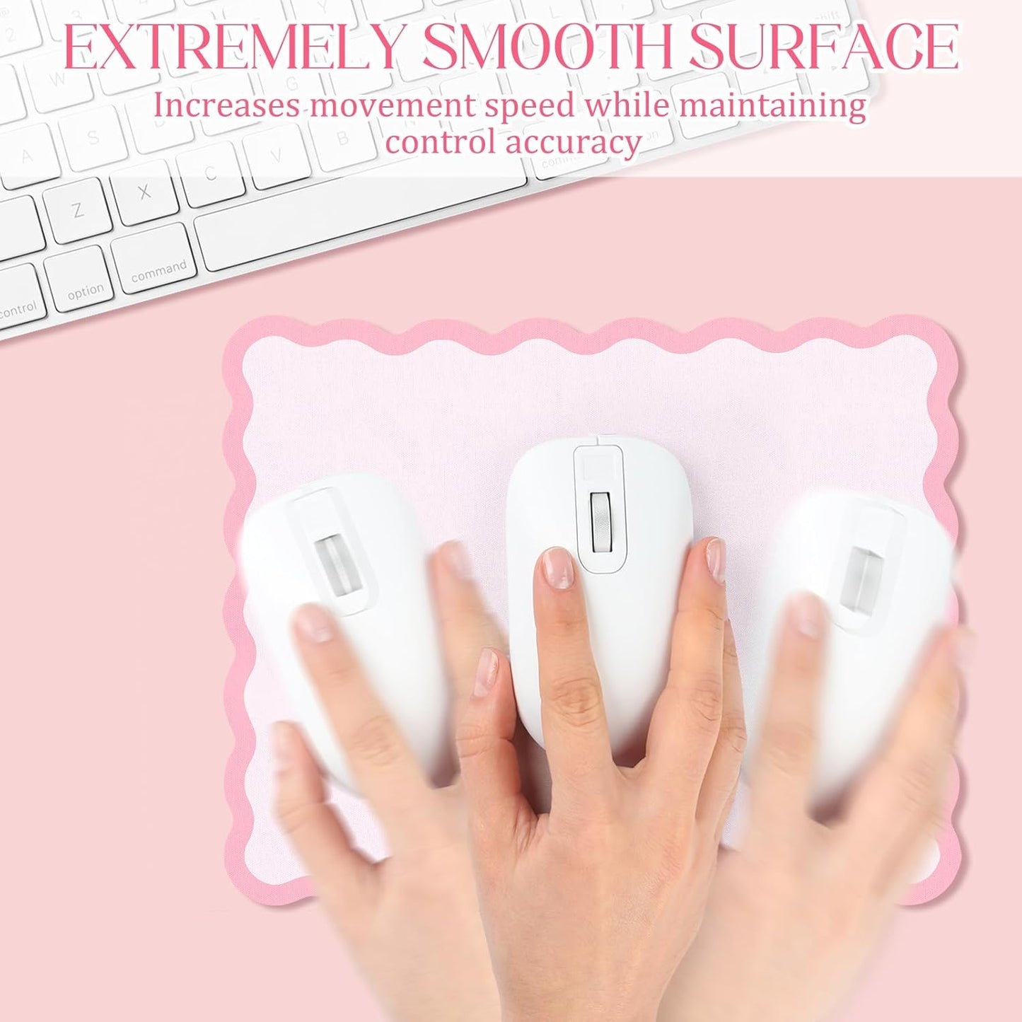 Kingdder Small Cute Kawaii Mouse Pad Pink Scalloped Mousepad - 9.8 x 7.9 Inches Non-Slip Rubber Base with Waterproof Fabric Surface, Computer Accessories for Travel, Desk, Office, Gaming & Home Decor