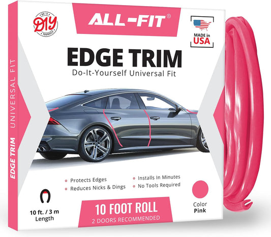 All-Fit Automotive Car Door Edge Protector – Universal DIY Edge Trim to Prevent Scratches & Dings – Flexible Adhesive Molding Trim for Cars, Trucks & SUVs (10 Ft - Pink)