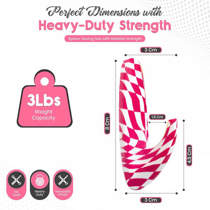 Adhesive Wall Hanging Hooks | Pack of 3 Cute Print Wall Hooks with Heavy Duty Stick-On Strips that Hold Up to 3lbs, Easy to Install Hanging Hook for Walls