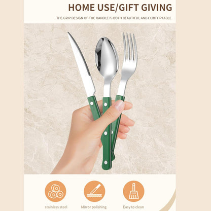 5-piece stainless steel tableware set includes a steak knife, fork and spoon. It is suitable for family dining room gatherings and can be washed in a dishwasher (5, pink)