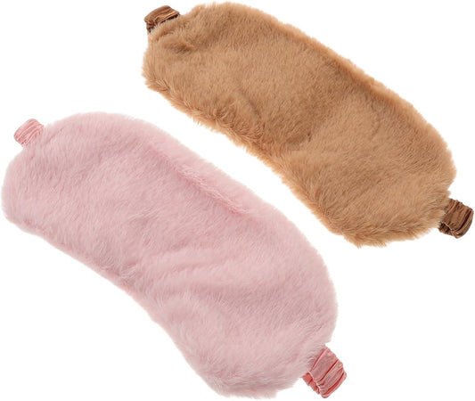 Beavorty 2pcs Soft Faux Fur Sleep Eye Mask Plush Eye Covers for Comfortable Sleep Cartoon Design Night Blindfolds for Travel Napping Pink Brown for All Ages