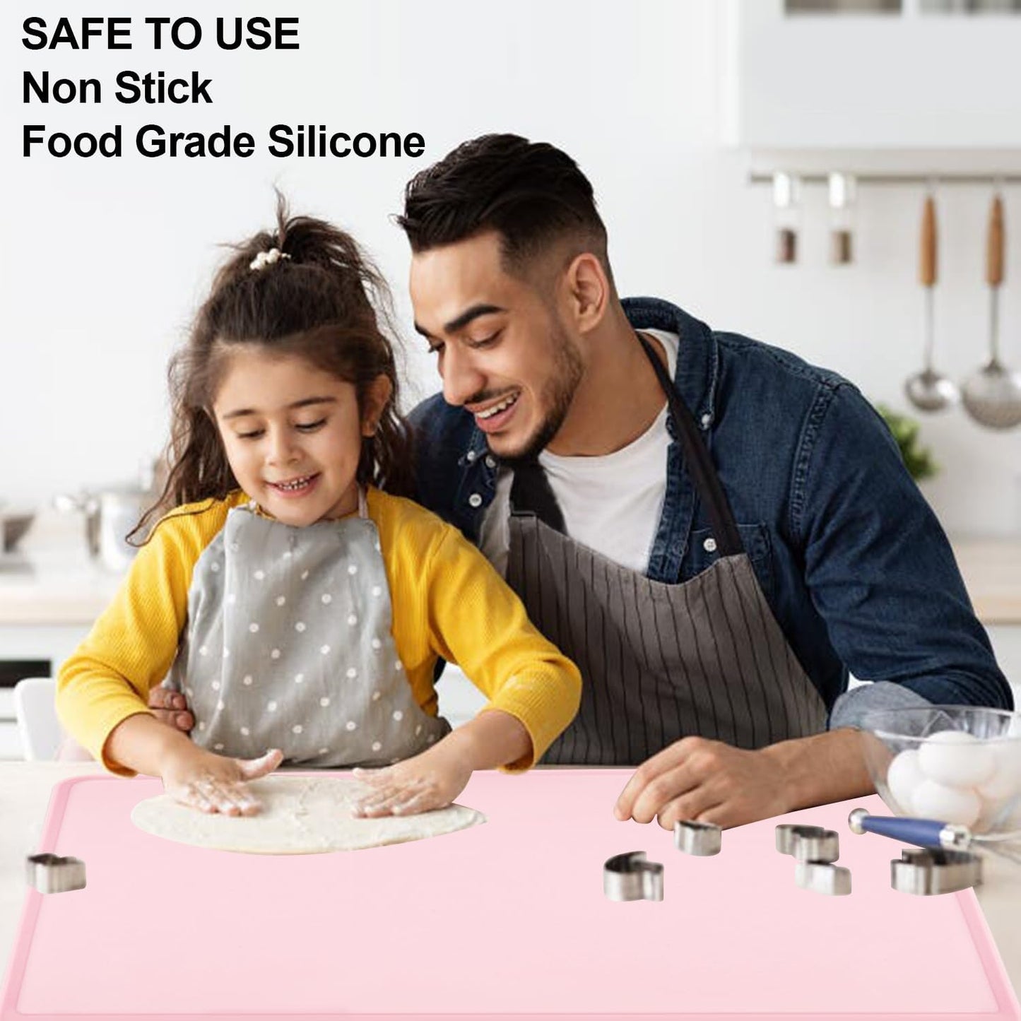 Standard Silicone Mat Pink Baking Mat-Multipurpose Kid Placemat Reusable Kitchen Countertop Mat Dough Pad with Raised Edges Silicone Heat Resistant Mat for Air Fryer (1Pack 23.6'' x 15.7'')