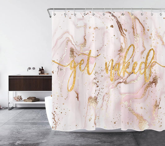 Pink Marble Shower Curtain Gold Get Naked Funny Geometric Textured Luxury Shower Curtains for Bathroom Waterproof Washable Fabirc Clawfoot Tub Shower Curtain,72x72inches