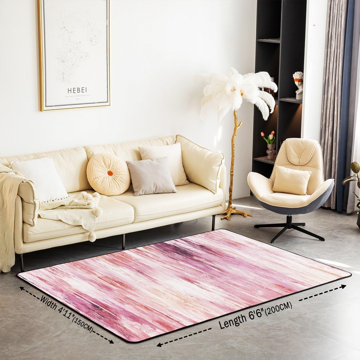 Erosebridal Abstract Brush Stroke Living Room Rugs Non Slip 6'6" X 4'11" Pink Artistic Striped Area Rug Modern Minimalist Oil Painting Style Decorative Carpetss Geometric Aesthetic Indoor Floor Mat