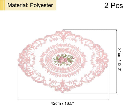 2Pack Retro Lace Placemat 12x16-in Oval Embroidered Table Place Mats French Crochet Doilies Coasters Cup Mat for Home Wedding, Pink