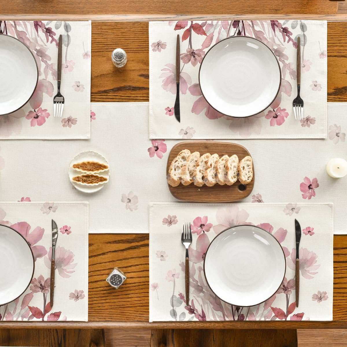 Artoid Mode Pink Florals Poppy Spring Placemats Set of 4, 12x18 Inch Seasonal Summer Holiday Table Mats for Party Kitchen Dining Decoration
