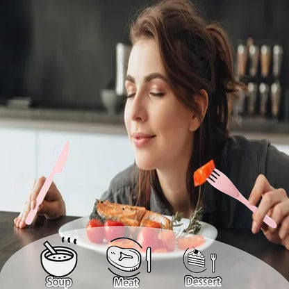 2Pack Pink Wheat Straw Travel Utensil Set, Reusable Fork Spoon Knife with Case, BPA-Free Portable Cutlery for Camping, Picnic & Office