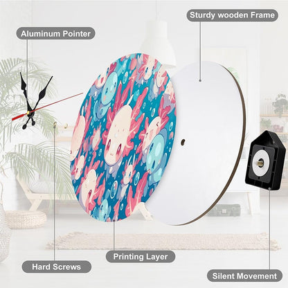 Cute Kawaii Sea Creatures Wall Clock with Pink Coral and Blue Fish Design Battery Operated Round Wooden Clocks Silent Non Ticking for Kids Room Or Nursery Decor 10 Inch