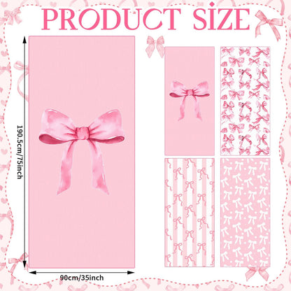 Haull 4 Pack Coquette Pink Bow Microfiber Beach Towel 75'' x 35'' Soft Oversized Bow Pool Bath Towels Absorbent Quick Dry Camping for Bathroom Gym Yoga, Pink Gifts for Girls Lady