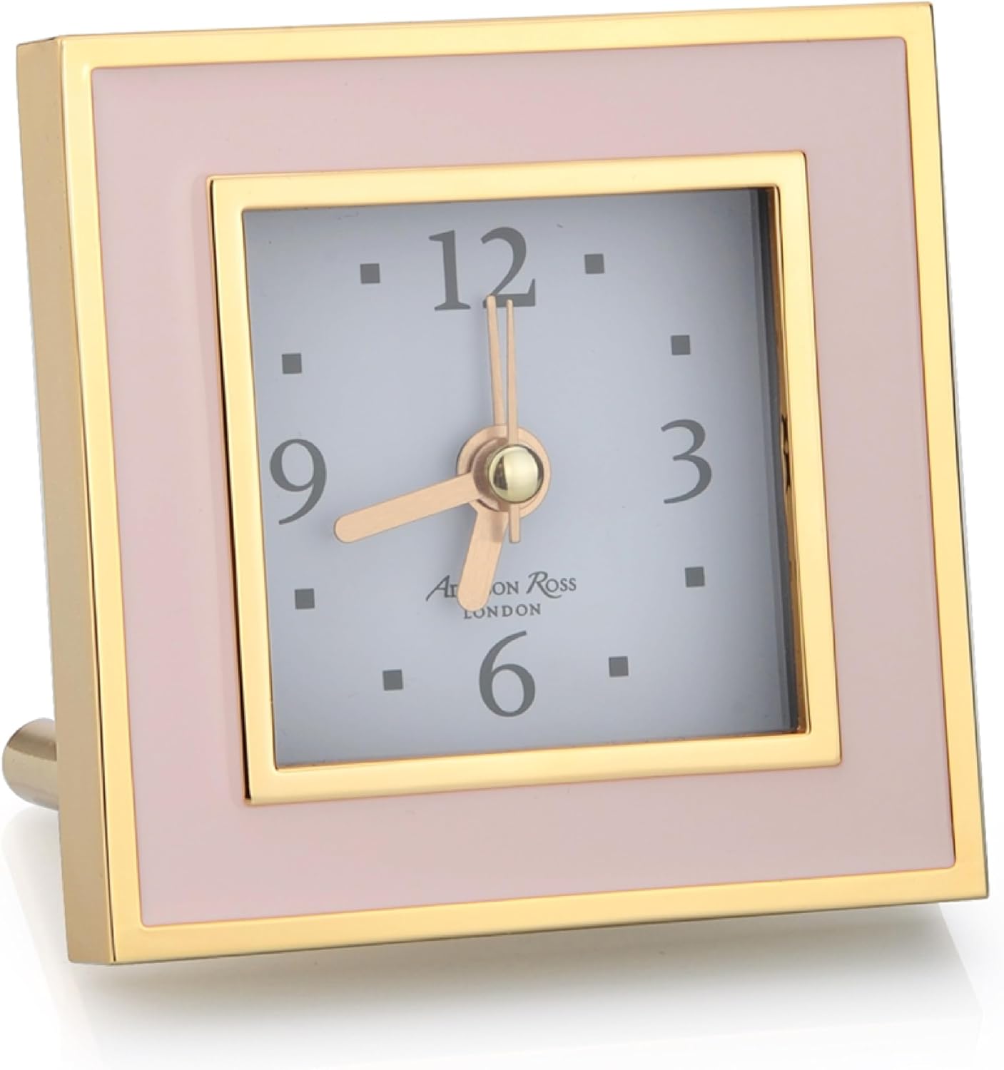 Addison Ross Battery Alarm Clock – Silent Sweep – Compact & Stylish – Alarm Clock Bedside – Velvet-Backed Design/Home & Office Decor – Pale Pink & Gold