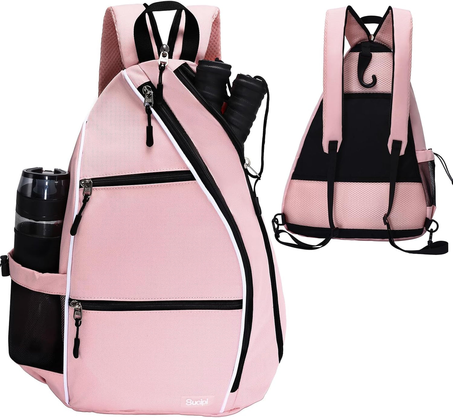 Sucipi Pickleball Bag - Men's & Women's Pickleball Backpack, Adjustable Sling Bag w/Fence Hook/Large Capacity/Safety Pocket