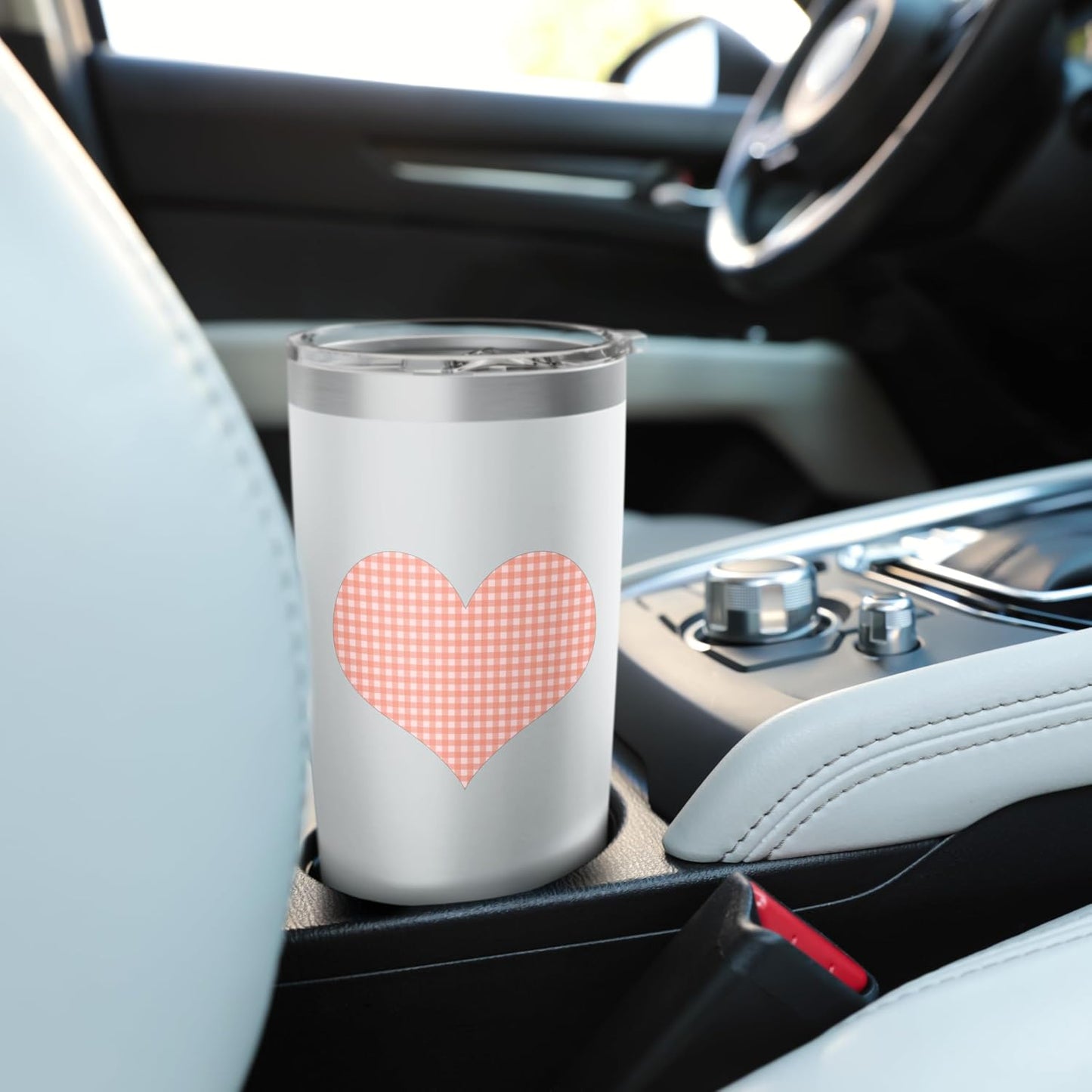 Cute Coral Peach Gingham Check Plaid Checkered Pattern Stainless Steel Insulated Tumbler