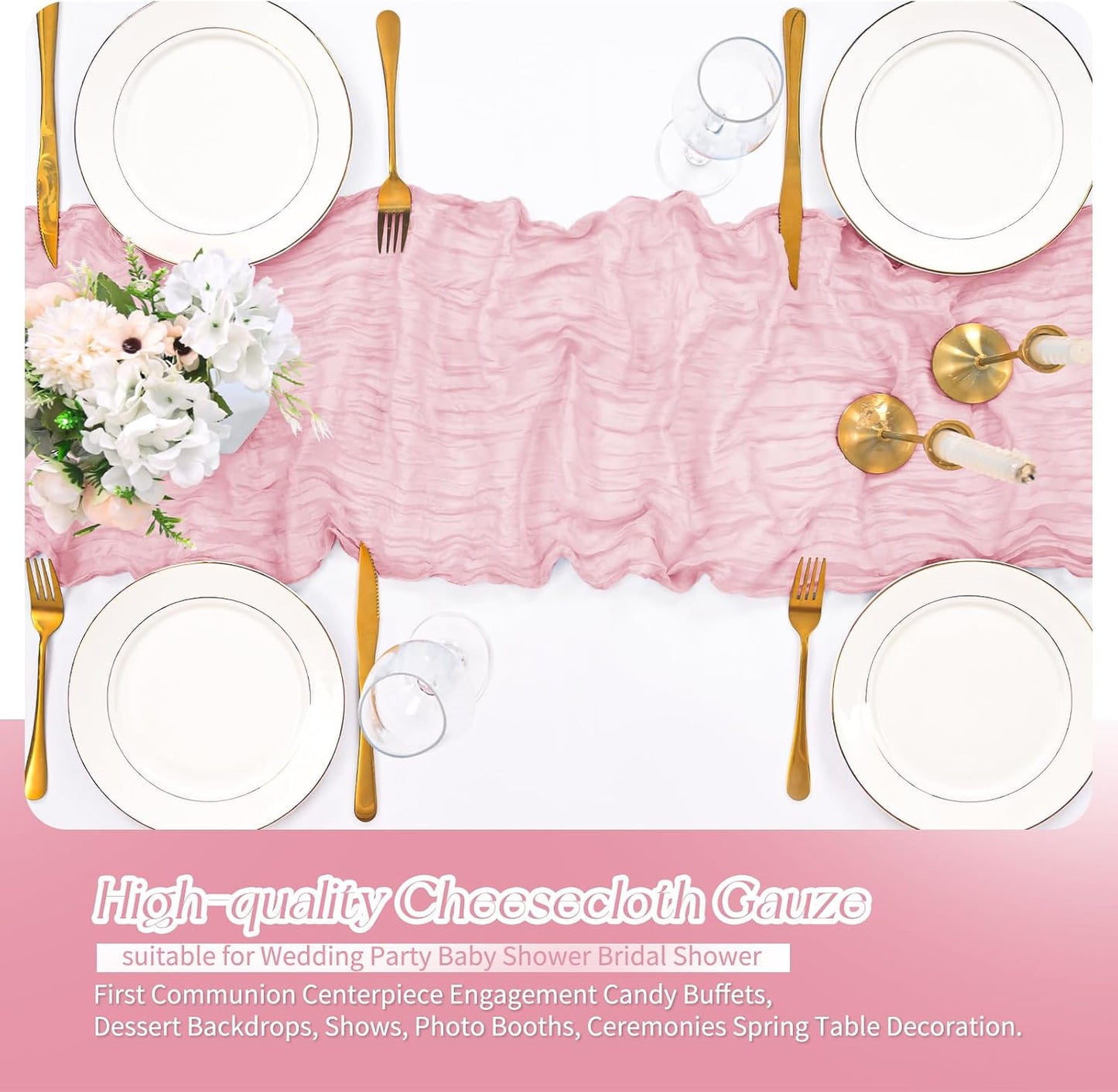 6 Pack Pink Table Runner 17 x 108inch Cheesecloth Table Runner Boho Gauze Table Runners Rustic Sheer Fabric Cheese Cloth Table Runners for Wedding Party Bridal Baby Shower Table Decor(Light Pink)