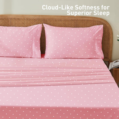 Ultra Soft Set of 2 Polka Dot Pink Standard Size Pillow Cases,1500 Premium Hotel Quality Burshed Microfiber,Wrinkle Resistant,Envelope Closure,Polkadot Pink（20"x26"）