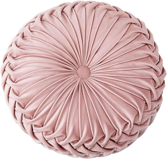HLOVME Throw Pillow for Couch Decorative 3D Pumpkin Round Velvet Cushion for Sofa Bed Chair Floor 15"X15", Pink