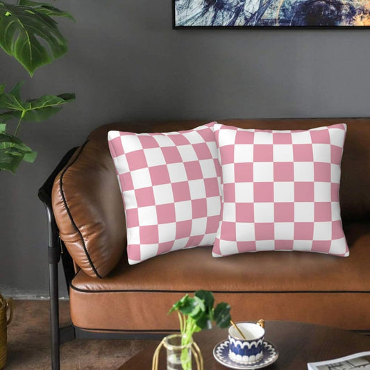 Ohocut Pink Checkered Pillow Cover, Cute 18x18 Set of 2, Vintage Decorative Couch Sofa Pillow Covers, Square Waterproof Faux Linen Outdoor Throw Pillow Covers