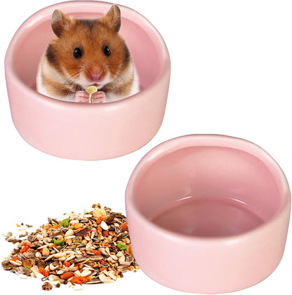 Tfwadmx 2 Pcs Hamster Food Bowl, Ceramic Pet Hamster Bowl Dwarf Hamster Food Bowl Feeder Hamster Water Rat Bowl Small Animal Food Dish for Golden Bears, Hedgehogs, Dutch Pigs, Parrots (Pink)