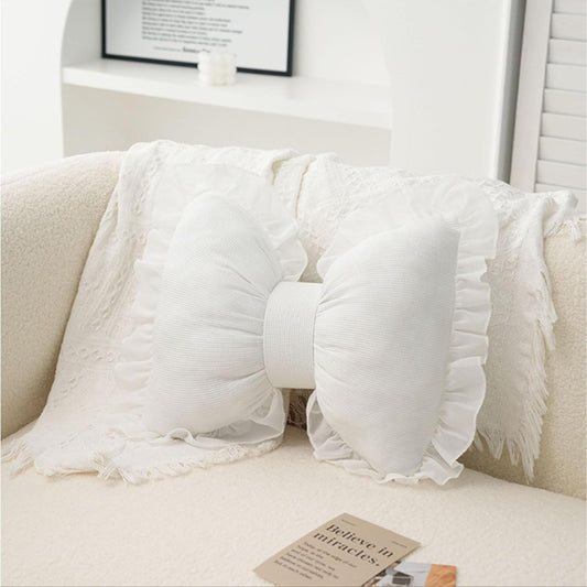 Bow Pillow Bow Shaped Pillow Decorative, Pink Bow Pillow Lace Bowknot Throw Pillow, Cute Bow Shaped Pillows for Sofa Couch Bed Living Room Bedroom