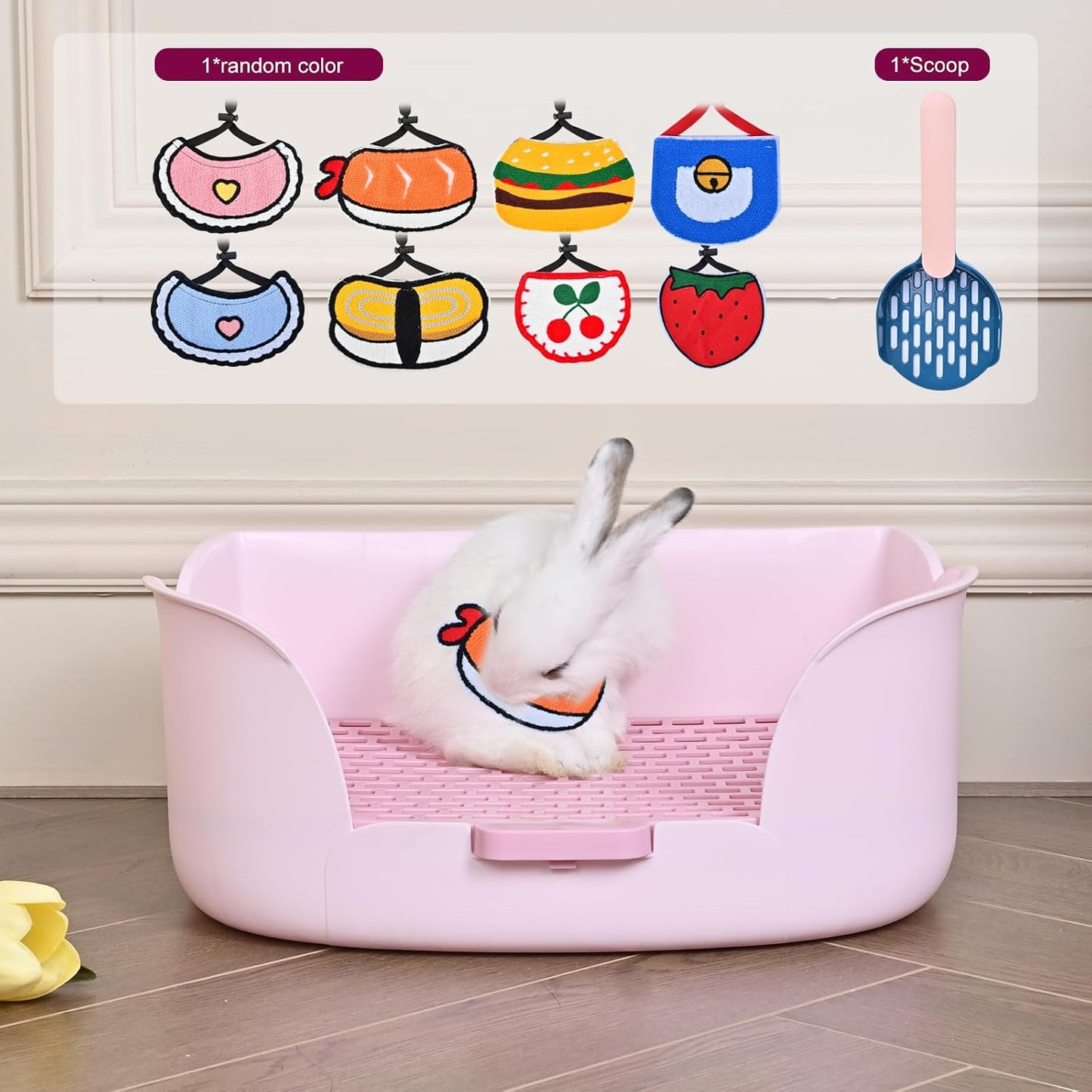 Large Rabbit Bunny Litter Box (15.5" x 11.1" x 6.2") Small Animal Litter Pet Toilet Potty Trainer Corner Litter Bedding Box Pet Pan for Rabbits Guinea Pig Easy to Clean (Light Pink)