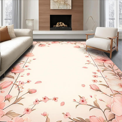 Flatwoven High Traffic Area Rug 5x7, Delicate Petal Paradise Artistic Home Accent, Non Slip, Stain Resistant, Washable Area Rugs for Living Room, Bedroom (Peach, 5x7)