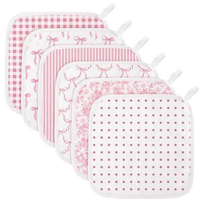 Batiyeer 6 Pack Pink Bow Baby Washcloths for Newborn 10 x 10'' Soft Wash Cloths for Baby Girls, Absorbent Infant Face Cloths or Towels, Burp Cloth, Reusable Babies Wipes for Toddler Kids, 6 Styles