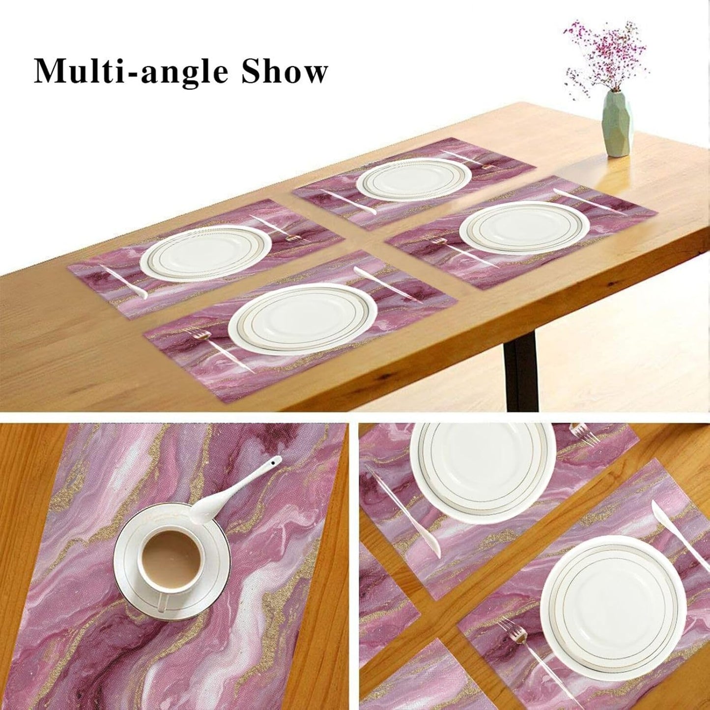 ALAZA Pink Gilded Marble Pattern 1 PC Placemats Rectangle Table Mat for Dining Table Restaurant Kitchen Home Decor, 12" x 18"