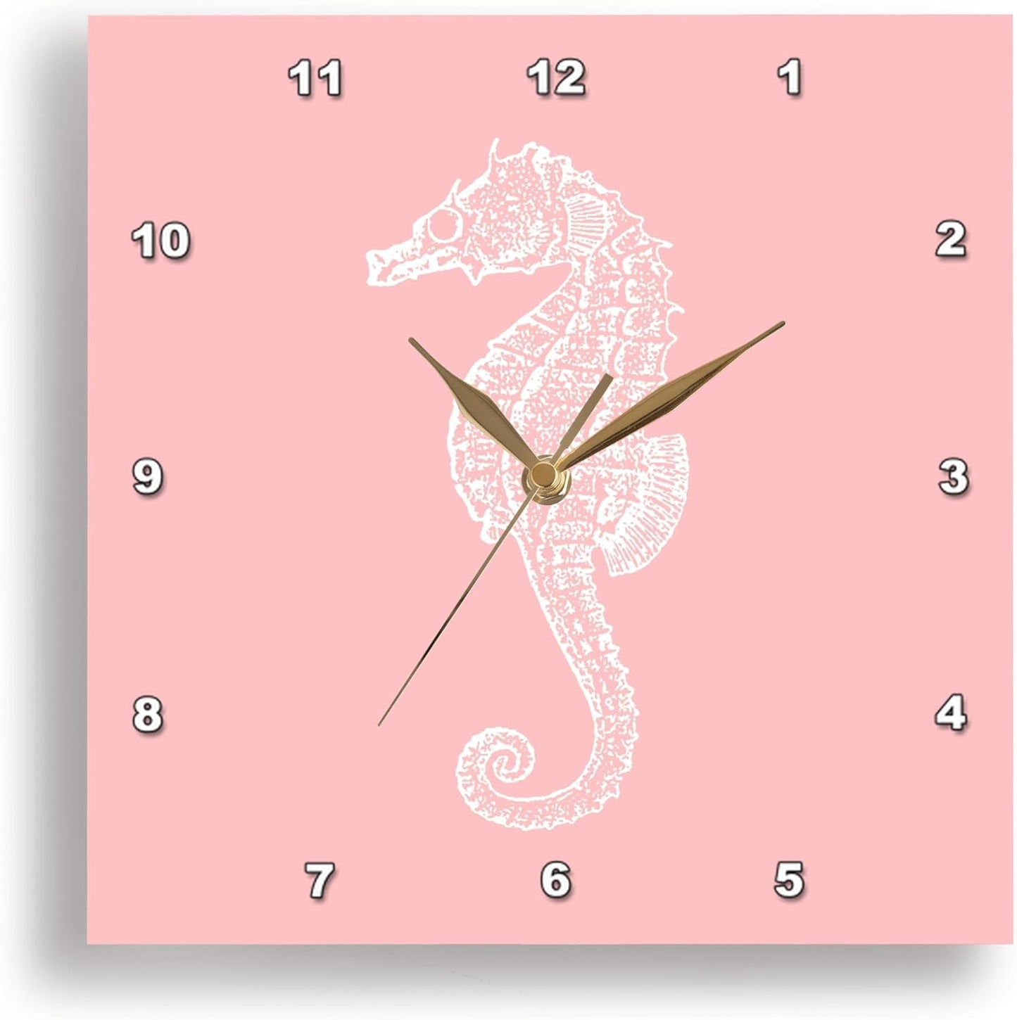 3dRose Coral Pink Seahorse Print. Sea Horse. Ocean Marine Beach Aquarium 13x13 Wall Clock