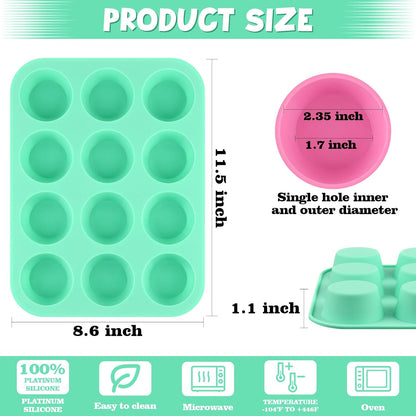 Sakolla 2 Pack Silicone Muffin Pan, Nonsticks 12 Cups Standard Cupcake Pans, Silicone Molds for Baking Muffin, Egg Bite, Cupcakes, Tart and Quiche (Pink & Green)