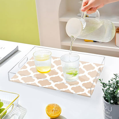 Peach Moroccan Serving Tray with Handles Large Plastic Trays Rectangular Decorative Serving Platters for Breakfast Kitchen Food Party Coffee Table