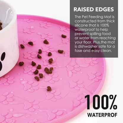 Silicone Pet Food Mat - Waterproof Dog Food Bowl Mat Cat Feeding Mat Thicker Pet Placemat Eating Mat with High Lip to Prevent Spills, Dog & Cat Water Bowl Mat for Messy Drinkers to Protect Floors,Pink