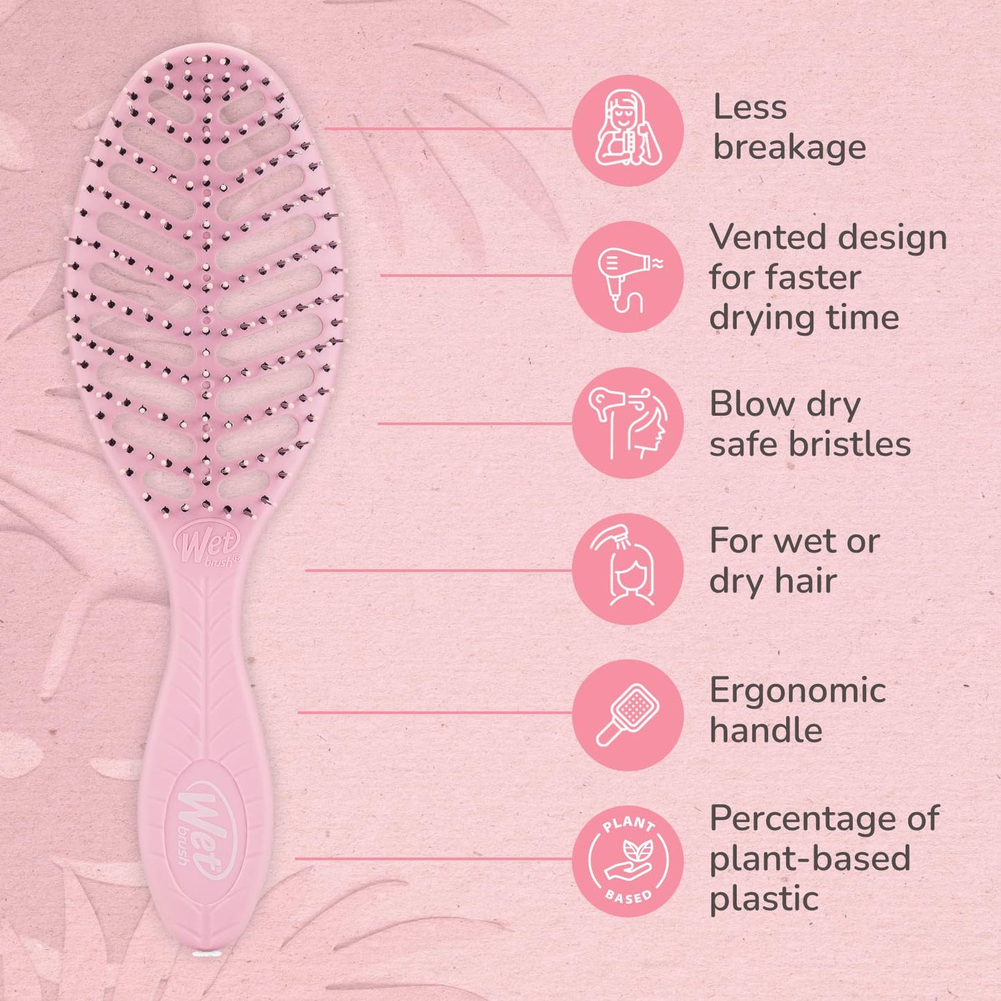 Wet Brush Go Green Speed Dry Hair Brush, Pink - Vented Design & Ultra Soft HeatFlex Bristles - Ergonomic Handle Manages Tangle & Uncontrollable Hair - Pain-Free Hair Accessories