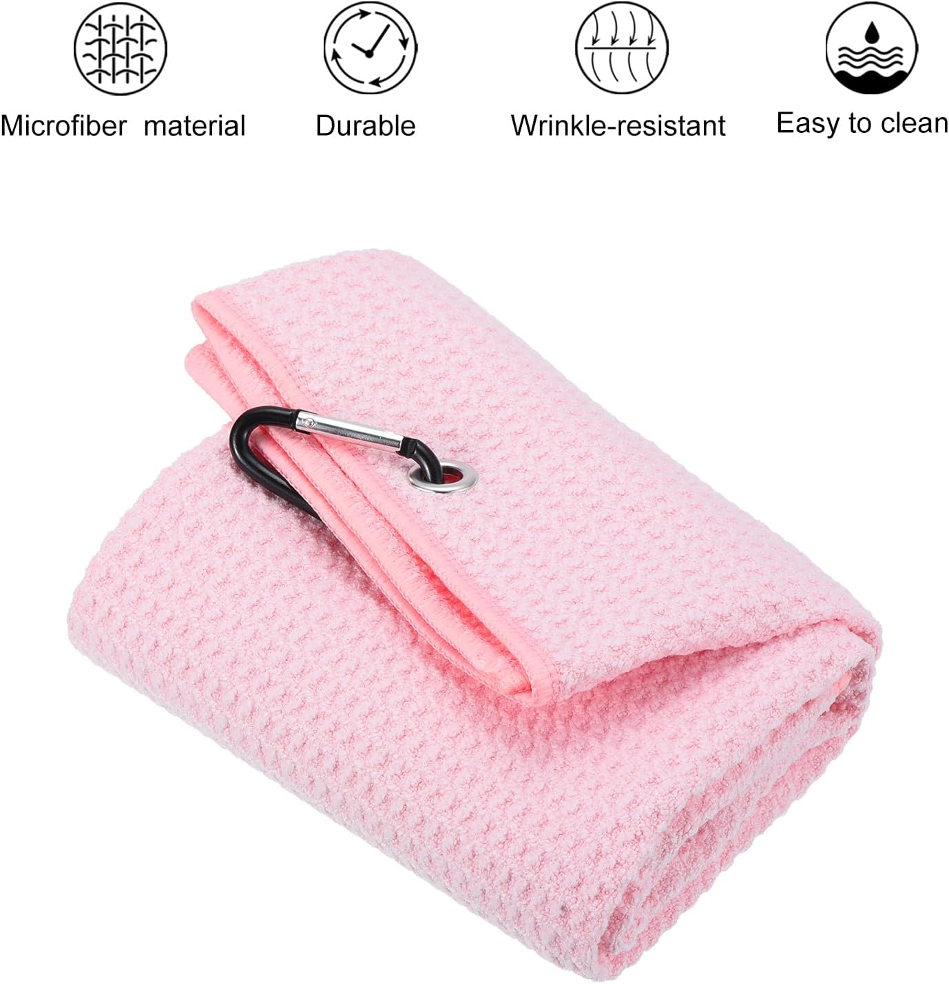 PATIKIL 20"x16" Tri-Fold Golf Towels, Waffle Pattern Towels Soft Fiber Strong Water Absorption with D Clip for Golf Lovers, Pink