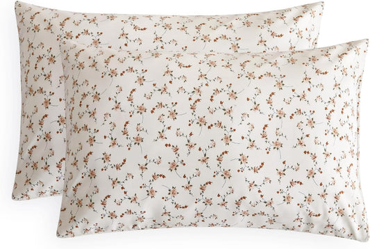 Wake In Cloud - Floral Pillow Cases, Shabby Chic Coquette Cottagecore Aesthetic Cute Rose Flower Pattern, Set of 2 Soft Pillowcases Pillow Shams Covers, Light Pink, Standard Size 20x26 Inches