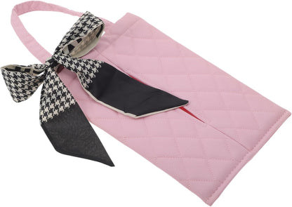 Car Tissue Holder Car Tissue Box Organizer Rhombus Plaid Houndstooth Ribbon Faux Leather 11.02"x7.09"x1.57" Pink 1 Pc