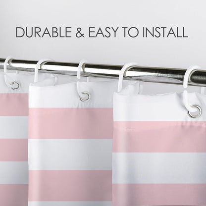 LB Pink Striped Shower Curtain Pink and White Bathroom Decor - Polyester Fabric 72x72 Inch with 12 Hooks, Modern Minimalist Stripe Bathroom Curtain Design for Bathtub/Shower