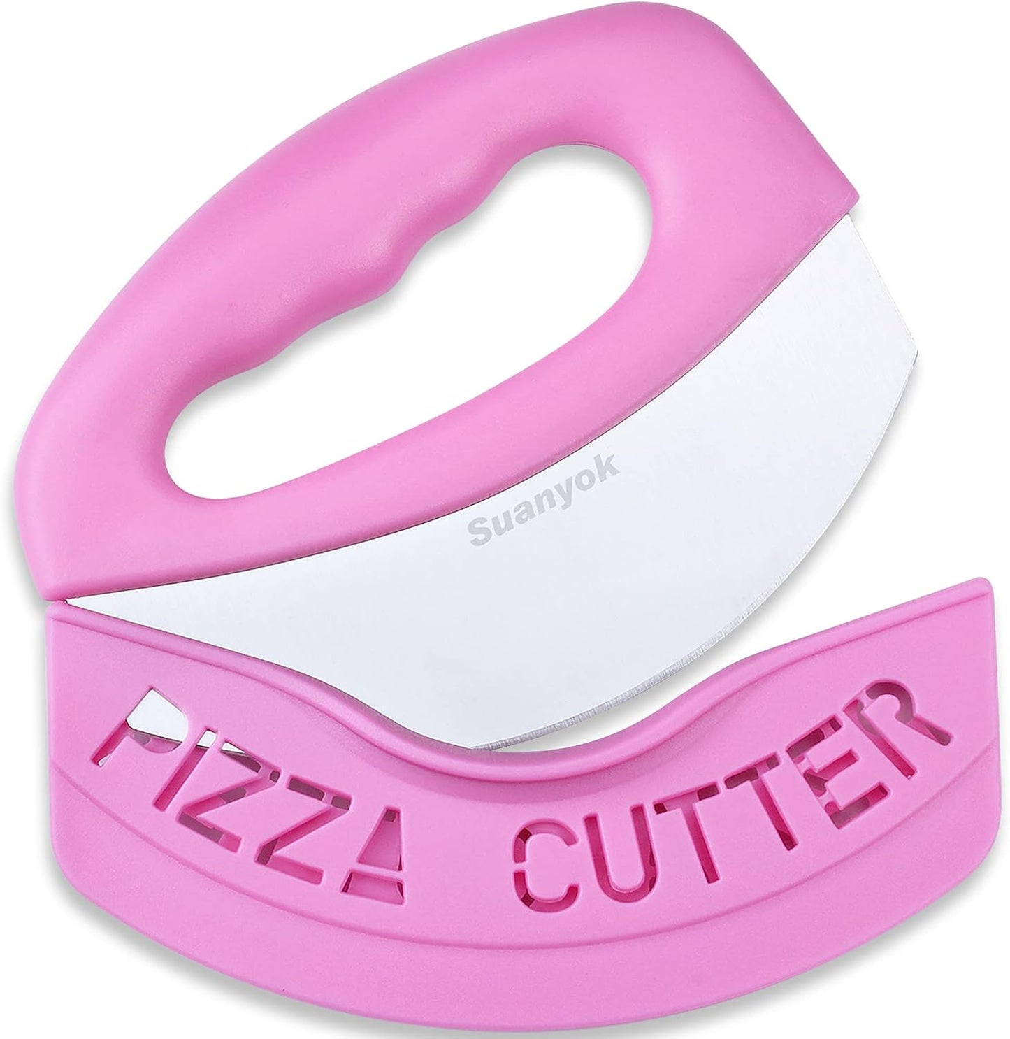 Suanyok Pizza Cutter Stainless Steel Rocker Blade with Cover(Pink) | Dishwasher Safe,Super Sharp,Multi Function Kitchen Tools,Food Chopper