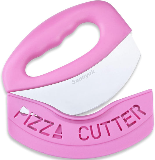 Suanyok Pizza Cutter Stainless Steel Rocker Blade with Cover(Pink) | Dishwasher Safe,Super Sharp,Multi Function Kitchen Tools,Food Chopper